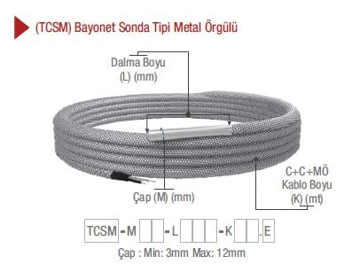 EMKO TCSM BAYONET TİP J TİPİ METAL ÖRGÜ KABLO TERMOKUPLLAR